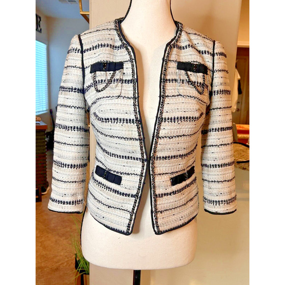 White House Black Market Cropped Tweed Blazer Size 0 - Picture 1 of 8